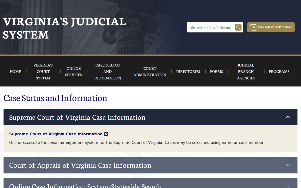 Fauquier County warrant search case-information coverage screen