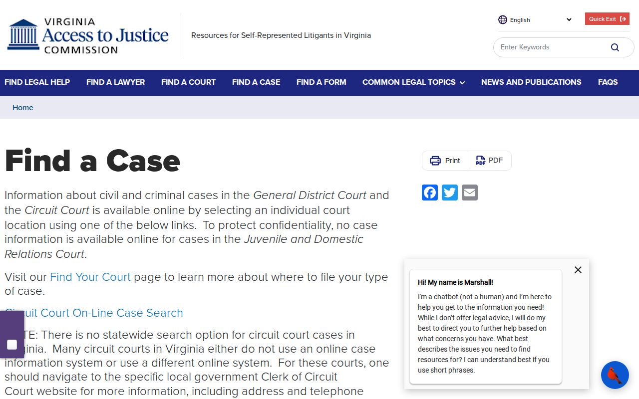 Fauquier County warrant search instructions for public court cases