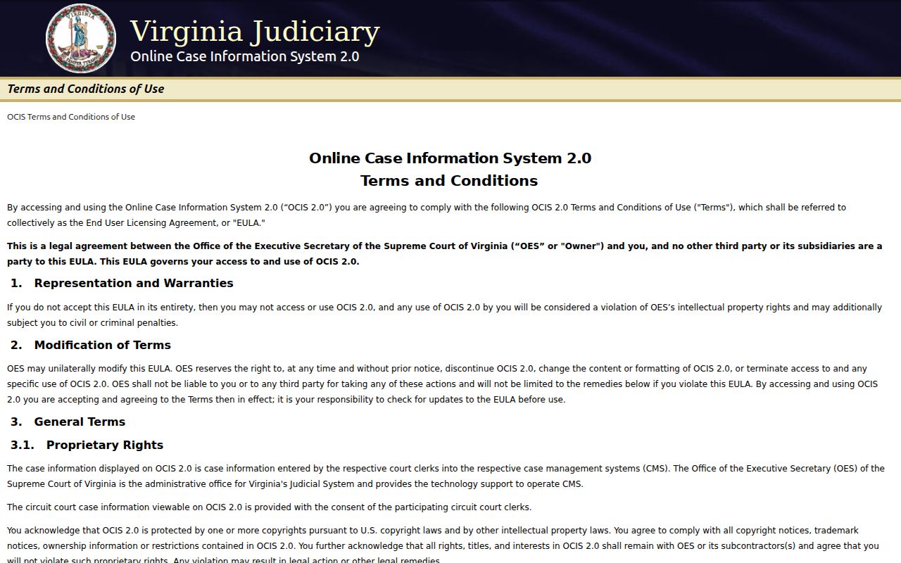 Fauquier County warrant check public OCIS search landing screen