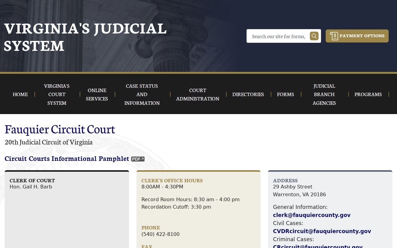 Fauquier County arrest warrant records route to Circuit Court