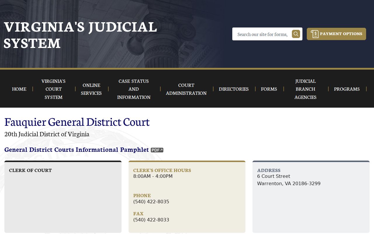 Fauquier County bench warrant General District Court information