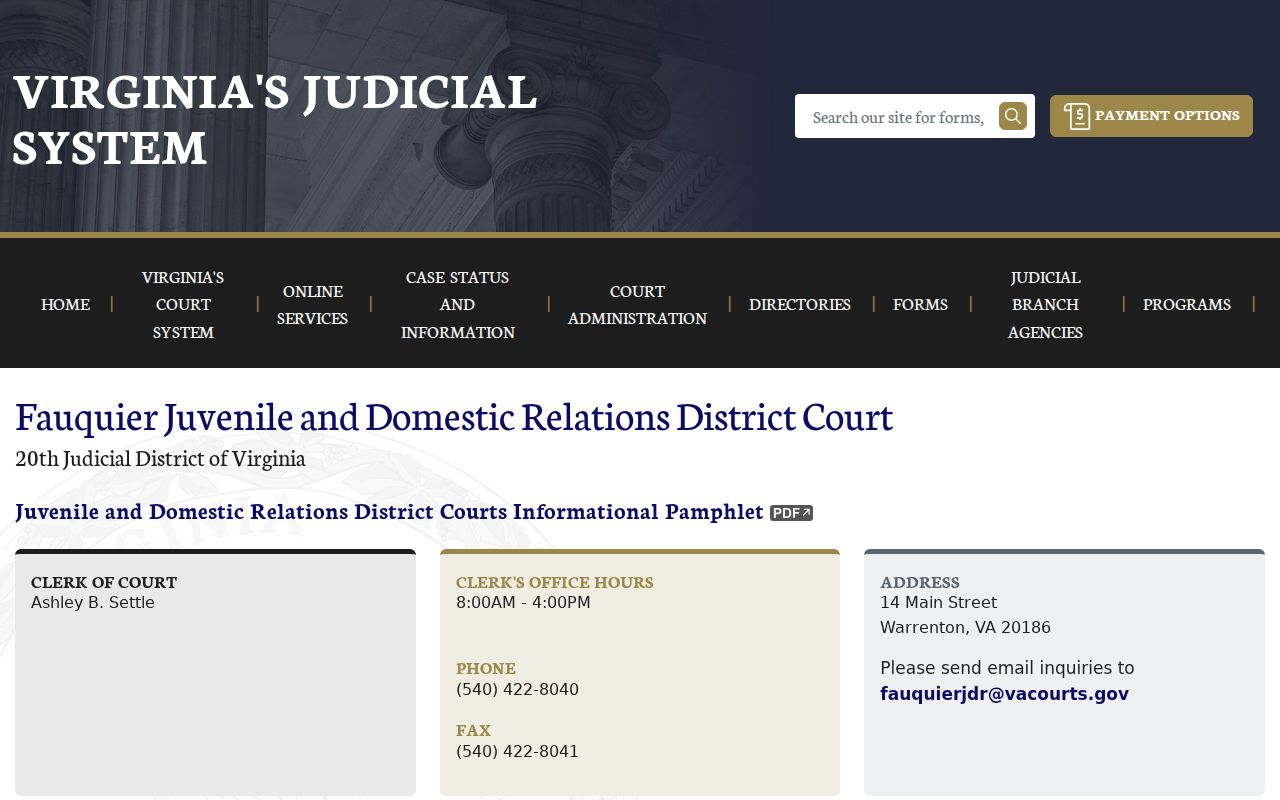 Fauquier County warrant search JDR court public contact information