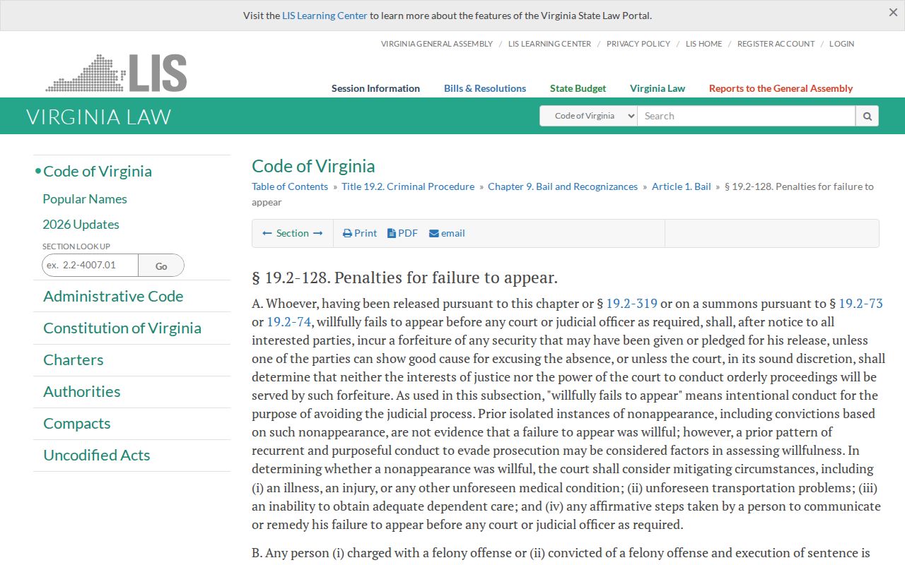 Fauquier County bench warrant reference to Virginia failure-to-appear law