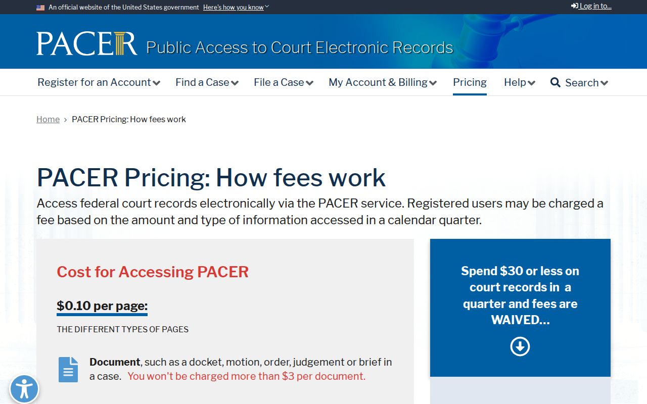 Fauquier County warrant records PACER docket fee information